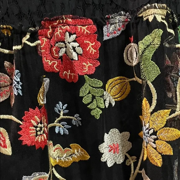 JOHNNY WAS BY BIYA EMBROIDERED AND LACE Black and Multicolor Maxi Dress - Picture 7 of 11